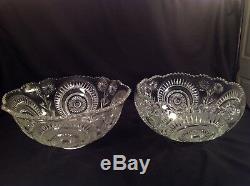 Rare Flared Rim L E Smith Slewed Horseshoe 2 Punch Bowl Set with Stand