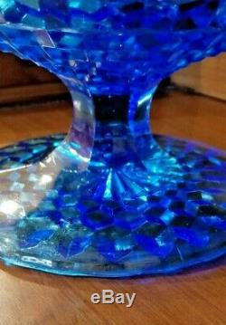Rare Fostoria American / Libochovice Blue Footed Pedestal Punch Bowl