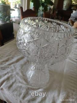 Rare Genuine Antique American Brilliant Period Cut Glass Punch Bowl And Pedestal