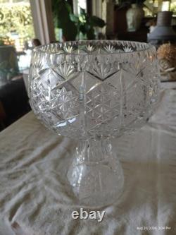 Rare Genuine Antique American Brilliant Period Cut Glass Punch Bowl And Pedestal