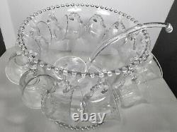 Rare Imperial Candlewick Punch Bowl Set With Etched & Cut Glass Ducks & Cattails