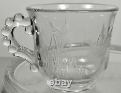 Rare Imperial Candlewick Punch Bowl Set With Etched & Cut Glass Ducks & Cattails