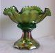 Rare Imperial Carnival Glass Green Flute Colonial Punch Bowl & Base 393