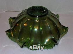 Rare Imperial Carnival Glass Green Flute Colonial Punch Bowl & Base 393