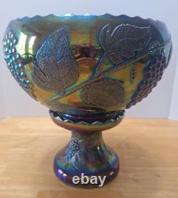 Rare Imperial Purple Grape & Leaf Amethyst Carnival Glass Punch Bowl AS IS