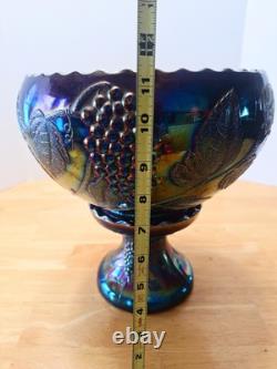 Rare Imperial Purple Grape & Leaf Amethyst Carnival Glass Punch Bowl AS IS
