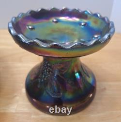 Rare Imperial Purple Grape & Leaf Amethyst Carnival Glass Punch Bowl AS IS