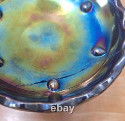 Rare Imperial Purple Grape & Leaf Amethyst Carnival Glass Punch Bowl AS IS
