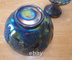 Rare Imperial Purple Grape & Leaf Amethyst Carnival Glass Punch Bowl AS IS