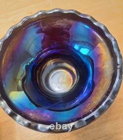 Rare Imperial Purple Grape & Leaf Amethyst Carnival Glass Punch Bowl AS IS