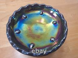 Rare Imperial Purple Grape & Leaf Amethyst Carnival Glass Punch Bowl AS IS