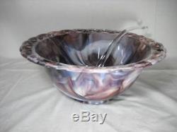 Rare Imperial Purple Slag Glass Punch Bowl with Lace Edge 9 Matching Cups & Ladle
