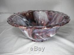 Rare Imperial Purple Slag Glass Punch Bowl with Lace Edge 9 Matching Cups & Ladle