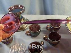Rare Indiana Heirloom Purple Carnival Glass Punch Set Bowl Base 8 Cups Ladle