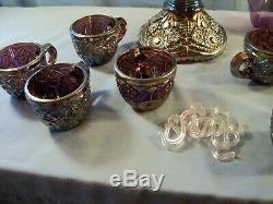 Rare Indiana Heirloom Purple Carnival Glass Punch Set Bowl Base 8 Cups Ladle