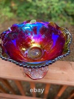 Rare Iridescent Red Carnival Glass Punch Bowl Set