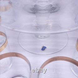 Rare MCM West Virginia Glass Punch Bowl Set Gold Bands 12 Glasses & Ladle