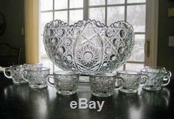 Rare Mckee Rotec Clear Cupped Punch Bowl & Ladle8 Cupsscalloped Rimstarcane