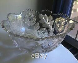 Rare Millersburg Hobstar & Frosted Feather Large Punch Bowl Gorgeous Pattern