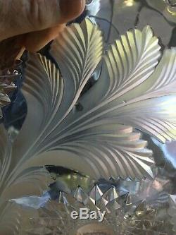 Rare Millersburg Hobstar & Frosted Feather Large Punch Bowl Gorgeous Pattern