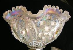 Rare. Northwood Carnival Glass Memphis White 8 Piece Punch Bowl Set