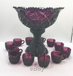 Rare Prince Purple Pressed Glass Punch Bowl Set Party Like It's The 80's