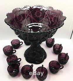 Rare Prince Purple Pressed Glass Punch Bowl Set Party Like It's The 80's