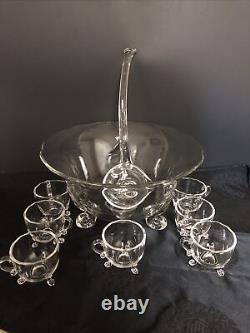 Rare Princess Viking Punch Bowl with Punch Cups Crystal Glass Art Deco And Lidl