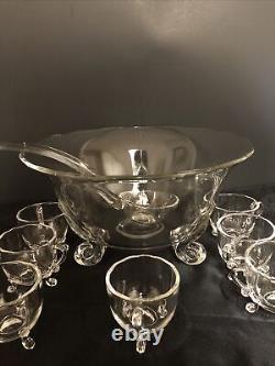 Rare Princess Viking Punch Bowl with Punch Cups Crystal Glass Art Deco And Lidl