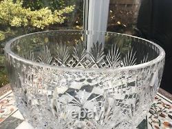 Rare Quality Heavy Cut Glass 11 X 6 1/2 Diamond Fan Punch Fruit Trifle Bowl