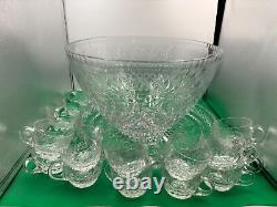 Rare Rogaska Crystal GALLIA Large Punch Bowl set Tray + 16 x Cups (18 pcs total)