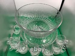 Rare Rogaska Crystal GALLIA Large Punch Bowl set Tray + 16 x Cups (18 pcs total)