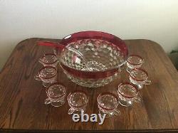 Rare Set Vintage Whitehall Ruby Flash American 13 1/8 Punch Bowl/12 cups/Ladle