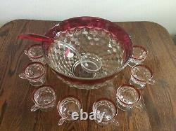 Rare Set Vintage Whitehall Ruby Flash American 13 1/8 Punch Bowl/12 cups/Ladle