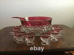 Rare Set Vintage Whitehall Ruby Flash American 13 1/8 Punch Bowl/12 cups/Ladle