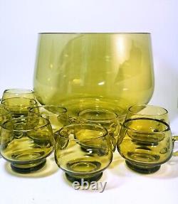 Rare Vintage 1954 Blenko Olive Green Glass Punch Bowl 377 L 11 Cups 925 C