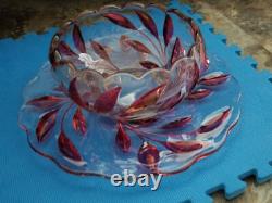 Rare Vintage Antique Oleander Red Ruby Indiana Glass Punch Bowl & Underplate