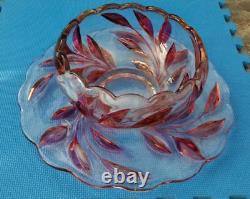 Rare Vintage Antique Oleander Red Ruby Indiana Glass Punch Bowl & Underplate