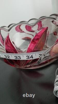 Rare Vintage Antique Oleander Red Ruby Indiana Glass Punch Bowl & Underplate