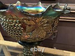 Rare Vintage Authentic Sign Northwood Grape & Cable Carnival Glass Punch Bowl Nr