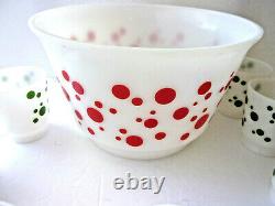 Rare Vintage Hazel Atlas Polka Dot Tom & Jerry Punch Bowl Set With 10 Cups Mint