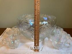 Rare, Vintage LE Smith Carnival glass Grape and Vine Punch bowl set