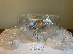 Rare, Vintage LE Smith Carnival glass Grape and Vine Punch bowl set