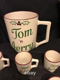 Rare Vintage Winfield Ware TOM N JERRY Eggnog Punch Bowl set with 6 Mugs