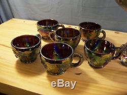 Rare Westmoreland Amethyst Carnival 3 Three Fruits Punch Bowl Set with 12 Cups