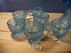 Rare Westmoreland Ice Blue Carnival 3 Fruits Punch Bowl Set with 12 Cups CLEARANCE