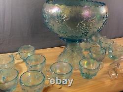 Rare Westmoreland Ice Blue Carnival 3 Fruits Punch Bowl Set with 12 Cups CLEARANCE