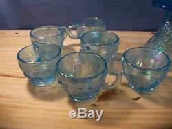 Rare Westmoreland Ice Blue Carnival 3 Three Fruits Punch Bowl Set with 12 Cups