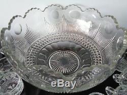 Rare XL 25 Piece Vintage Punch Bowl Set Manhattan US Glass Tiffin Collins 1910