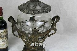 Rare art nouveau Spelter Glass Lady punch bowl 1900s